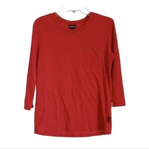 Patagonia Womens T-Shirt Sz XS Organic Cotton Blend Red 3/4 Sleeves Outdoor Hike